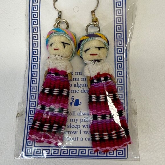 Guatemalan Worry Doll Earrings New Handmade Mexico Los Cinco‎ Soles - Picture 3 of 8